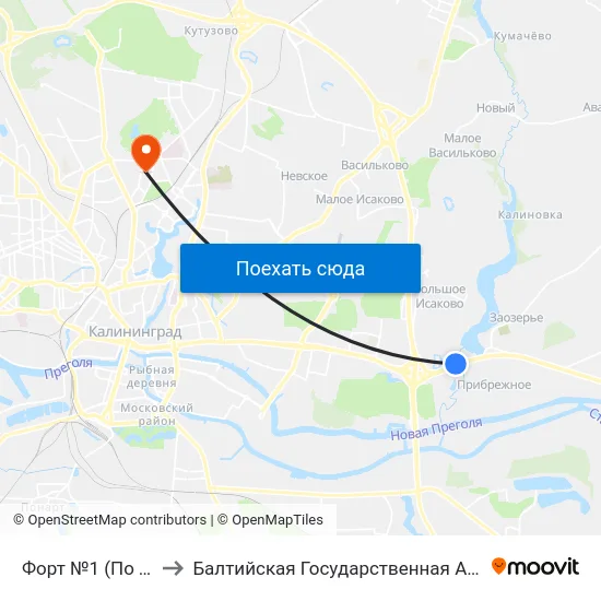Форт №1 (По Требованию, В Центр) to Балтийская Государственная Академия Рыбопромыслового Флота. Корпус 3 map