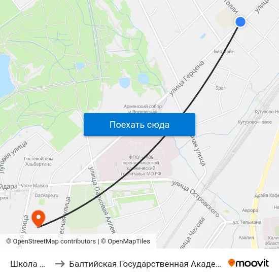 Школа №8 (В Центр) to Балтийская Государственная Академия Рыбопромыслового Флота. Корпус 3 map