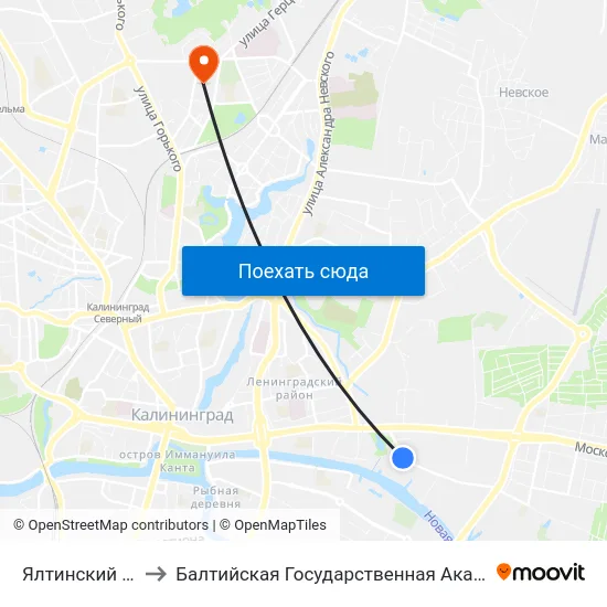 Ялтинский Пруд (Из Центра) to Балтийская Государственная Академия Рыбопромыслового Флота. Корпус 3 map