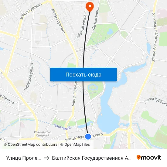 Улица Пролетарская (Из Центра) to Балтийская Государственная Академия Рыбопромыслового Флота. Корпус 3 map