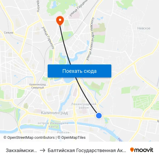 Закхаймские Ворота (В Центр) to Балтийская Государственная Академия Рыбопромыслового Флота. Корпус 3 map