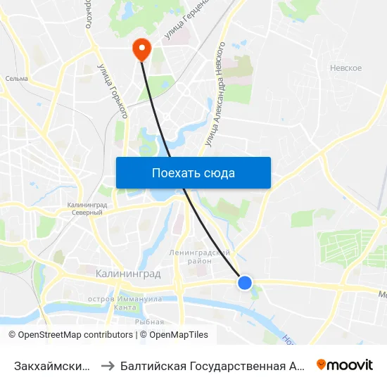 Закхаймские Ворота (Из Центра) to Балтийская Государственная Академия Рыбопромыслового Флота. Корпус 3 map