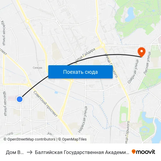 Дом Ветеранов to Балтийская Государственная Академия Рыбопромыслового Флота. Корпус 3 map