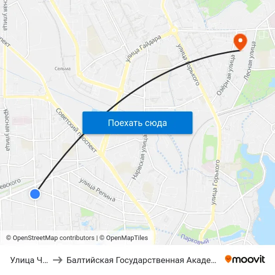 Улица Чайковского to Балтийская Государственная Академия Рыбопромыслового Флота. Корпус 3 map