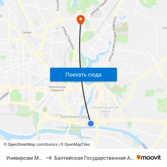 Универсам Московский (Из Центра) to Балтийская Государственная Академия Рыбопромыслового Флота. Корпус 3 map