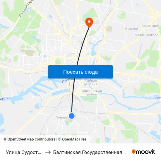 Улица Судостроительная (Из Центра) to Балтийская Государственная Академия Рыбопромыслового Флота. Корпус 3 map