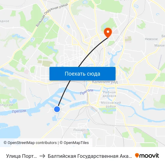 Улица Портовая (Из Центра) to Балтийская Государственная Академия Рыбопромыслового Флота. Корпус 3 map