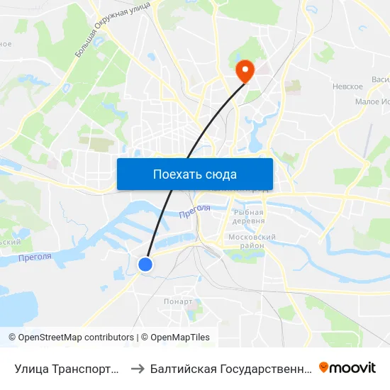 Улица Транспортная (На Ул. А. Суворова, Из Центра) to Балтийская Государственная Академия Рыбопромыслового Флота. Корпус 3 map