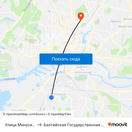 Улица Минусинская (По Требованию) to Балтийская Государственная Академия Рыбопромыслового Флота. Корпус 3 map