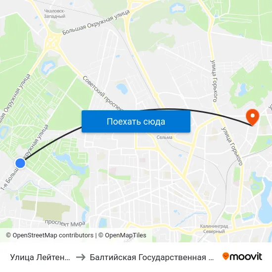 Улица Лейтенанта Катина (Конечная) to Балтийская Государственная Академия Рыбопромыслового Флота. Корпус 3 map