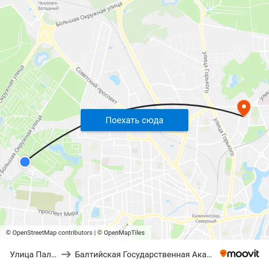 Улица Палубная (В Центр) to Балтийская Государственная Академия Рыбопромыслового Флота. Корпус 3 map