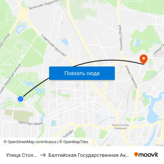 Улица Столярная (Из Центра) to Балтийская Государственная Академия Рыбопромыслового Флота. Корпус 3 map