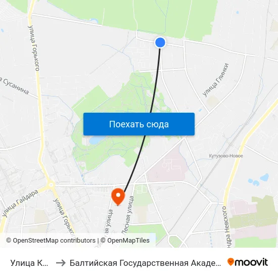 Улица Клары Цеткин to Балтийская Государственная Академия Рыбопромыслового Флота. Корпус 3 map