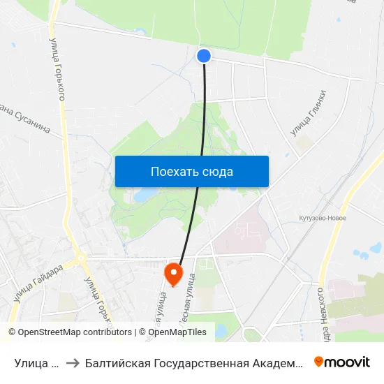 Улица Янтарная to Балтийская Государственная Академия Рыбопромыслового Флота. Корпус 3 map