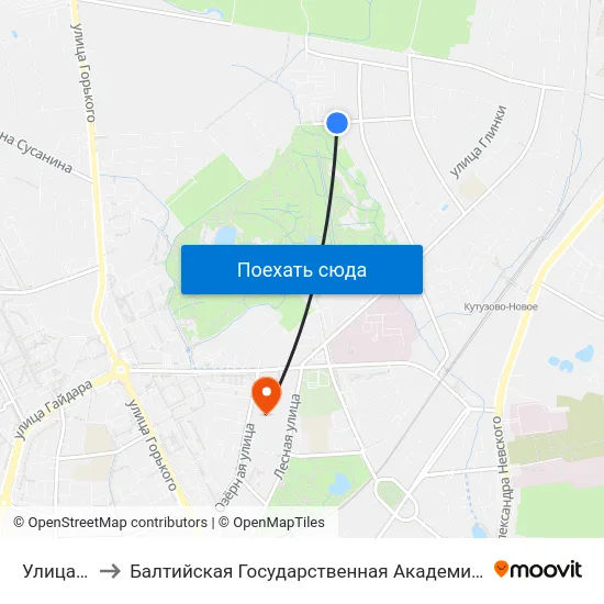 Улица Платова to Балтийская Государственная Академия Рыбопромыслового Флота. Корпус 3 map