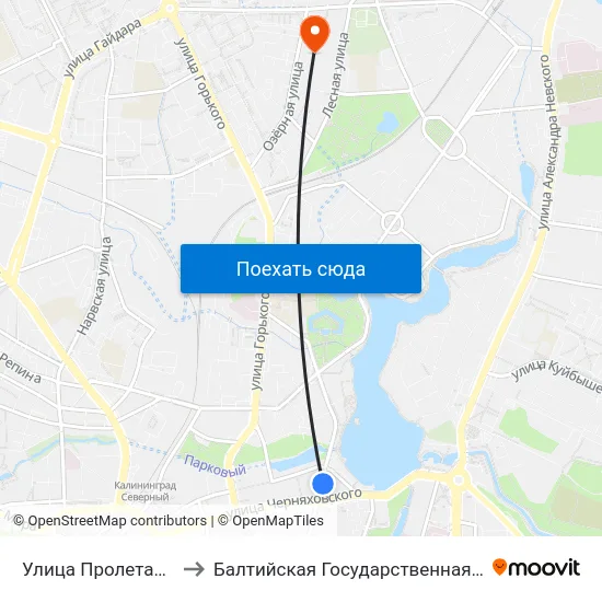 Улица Пролетарская (На Ул. Пролетарской) to Балтийская Государственная Академия Рыбопромыслового Флота. Корпус 3 map