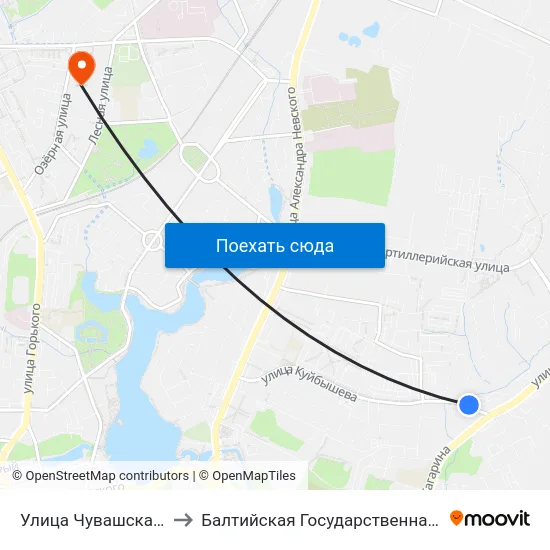 Улица Чувашская (На Ул. Куйбышева, В Центр) to Балтийская Государственная Академия Рыбопромыслового Флота. Корпус 3 map