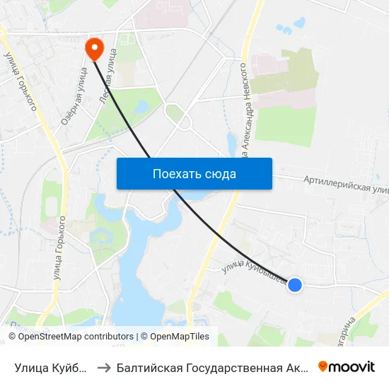 Улица Куйбышева (Из Центра) to Балтийская Государственная Академия Рыбопромыслового Флота. Корпус 3 map