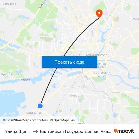Улица Щепкина (Из Центра) to Балтийская Государственная Академия Рыбопромыслового Флота. Корпус 3 map