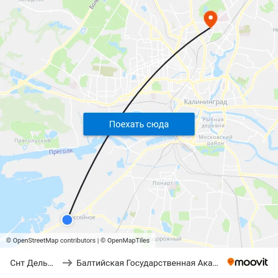 Снт Дельфин (Из Центра) to Балтийская Государственная Академия Рыбопромыслового Флота. Корпус 3 map