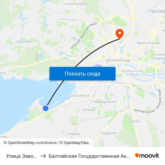 Улица Заводская (Из Центра) to Балтийская Государственная Академия Рыбопромыслового Флота. Корпус 3 map