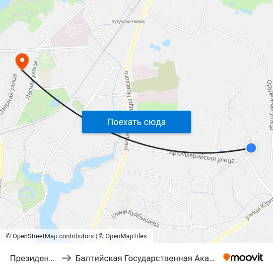 Президентская Академия to Балтийская Государственная Академия Рыбопромыслового Флота. Корпус 3 map