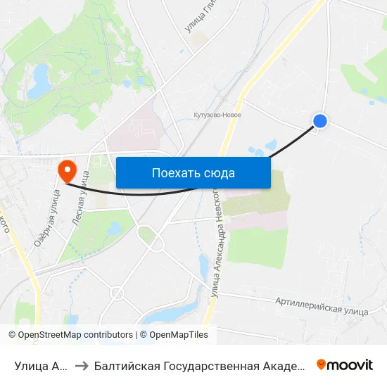 Улица Арсенальная to Балтийская Государственная Академия Рыбопромыслового Флота. Корпус 3 map