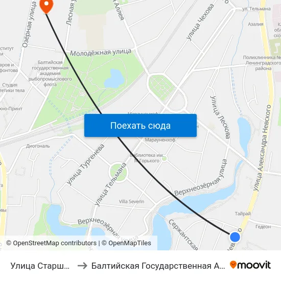 Улица Старшины Дадаева (В Центр) to Балтийская Государственная Академия Рыбопромыслового Флота. Корпус 3 map