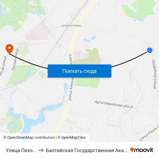 Улица Пехотная (Из Центра) to Балтийская Государственная Академия Рыбопромыслового Флота. Корпус 3 map