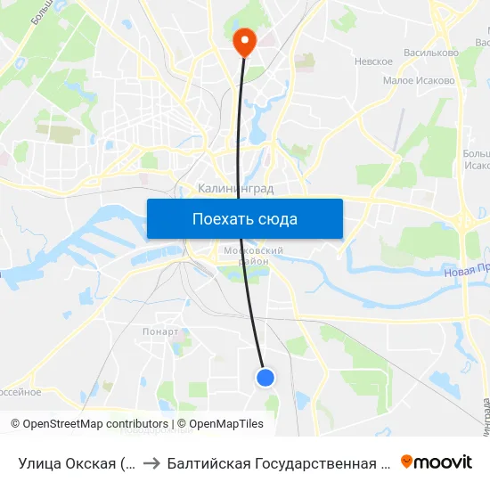 Улица Окская (По Требованию, В Центр) to Балтийская Государственная Академия Рыбопромыслового Флота. Корпус 3 map