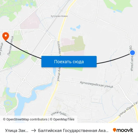 Улица Закатная (В Центр) to Балтийская Государственная Академия Рыбопромыслового Флота. Корпус 3 map