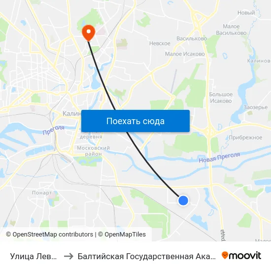 Улица Левитана (Конечная) to Балтийская Государственная Академия Рыбопромыслового Флота. Корпус 3 map