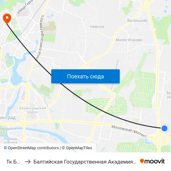Тк Бауцентр to Балтийская Государственная Академия Рыбопромыслового Флота. Корпус 3 map