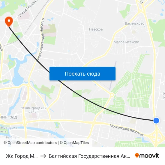 Жк Город Мастеров (В Центр) to Балтийская Государственная Академия Рыбопромыслового Флота. Корпус 3 map