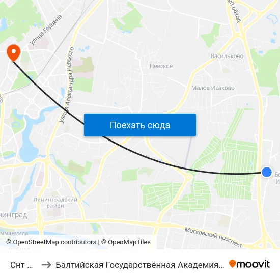 Снт Колосок to Балтийская Государственная Академия Рыбопромыслового Флота. Корпус 3 map