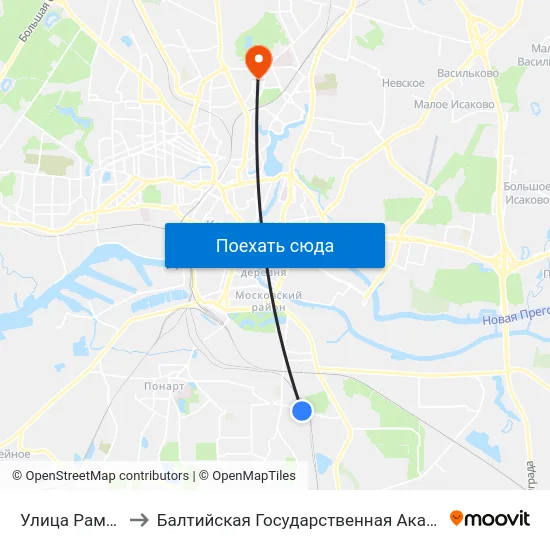 Улица Раменская (В Центр) to Балтийская Государственная Академия Рыбопромыслового Флота. Корпус 3 map