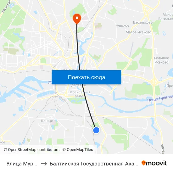 Улица Муромская (В Центр) to Балтийская Государственная Академия Рыбопромыслового Флота. Корпус 3 map