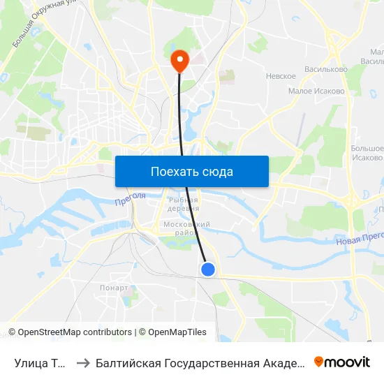 Улица Типографская to Балтийская Государственная Академия Рыбопромыслового Флота. Корпус 3 map