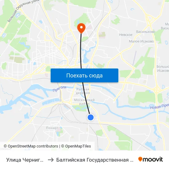 Улица Черниговская (По Требованию) to Балтийская Государственная Академия Рыбопромыслового Флота. Корпус 3 map