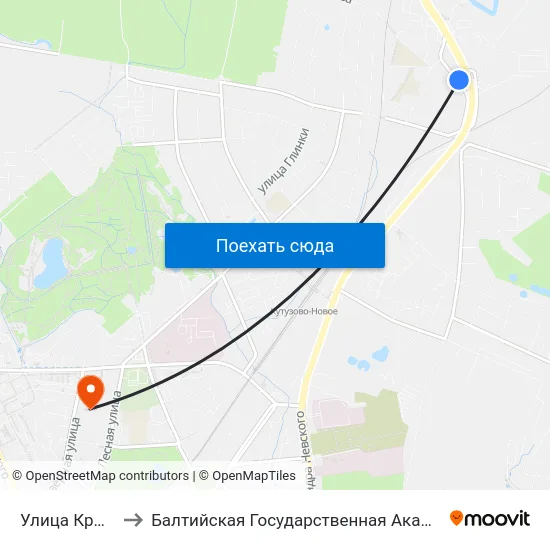 Улица Крылова (В Центр) to Балтийская Государственная Академия Рыбопромыслового Флота. Корпус 3 map