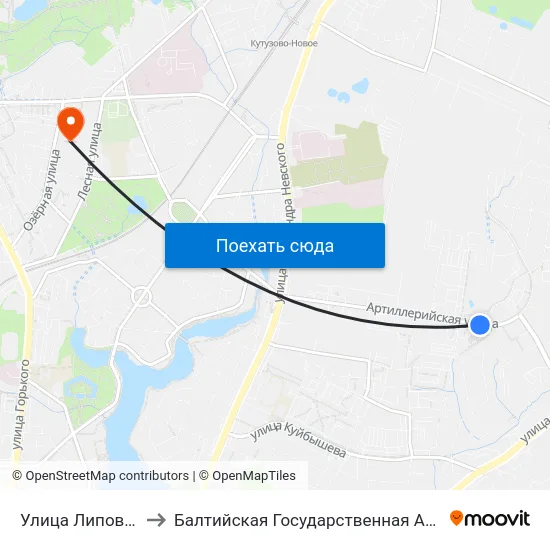 Улица Липовая Аллея (Из Центра) to Балтийская Государственная Академия Рыбопромыслового Флота. Корпус 3 map