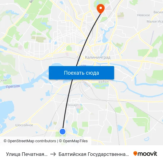 Улица Печатная (По Требованию, Из Центра) to Балтийская Государственная Академия Рыбопромыслового Флота. Корпус 3 map