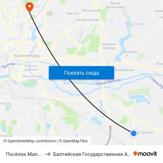 Посёлок Малое Луговое (Из Центра) to Балтийская Государственная Академия Рыбопромыслового Флота. Корпус 3 map
