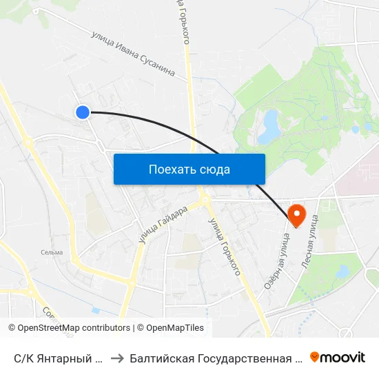 С/К Янтарный (По Требованию, В Центр) to Балтийская Государственная Академия Рыбопромыслового Флота. Корпус 3 map