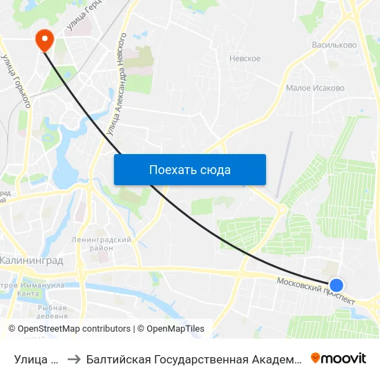 Улица Крымская to Балтийская Государственная Академия Рыбопромыслового Флота. Корпус 3 map