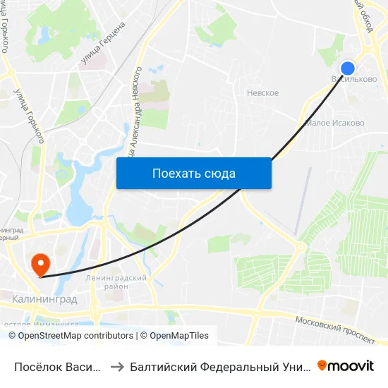 Посёлок Васильково-2 (В Центр) to Балтийский Федеральный Университет Имени Иммануила Канта map