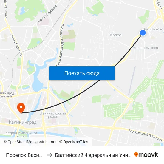 Посёлок Васильково-1 (В Центр) to Балтийский Федеральный Университет Имени Иммануила Канта map