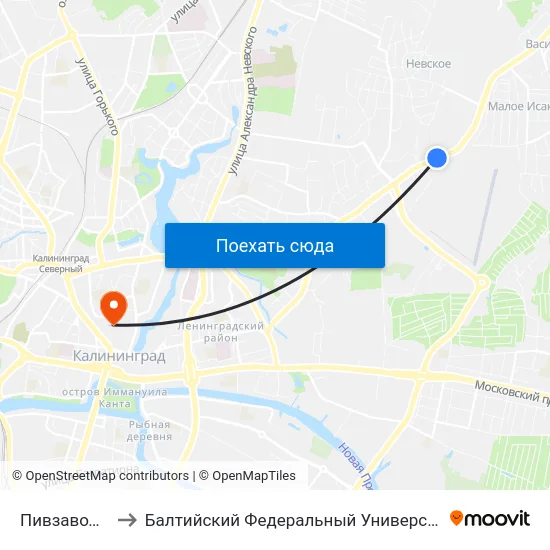 Пивзавод (В Центр) to Балтийский Федеральный Университет Имени Иммануила Канта map
