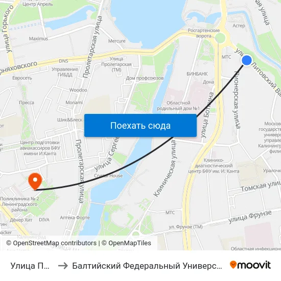 Улица Пионерская to Балтийский Федеральный Университет Имени Иммануила Канта map