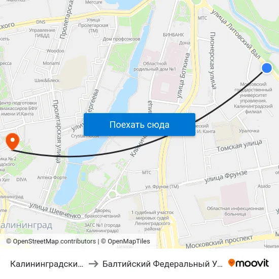 Калининградский Институт Управления to Балтийский Федеральный Университет Имени Иммануила Канта map